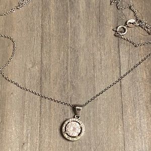 Crystal halo silver necklace